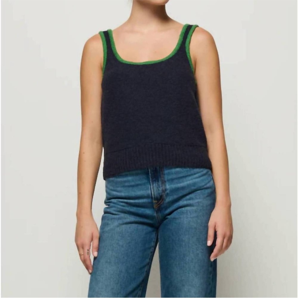 Nation LTD Peggy Sue Chenile Tank Top Navy Blue Green Size XL